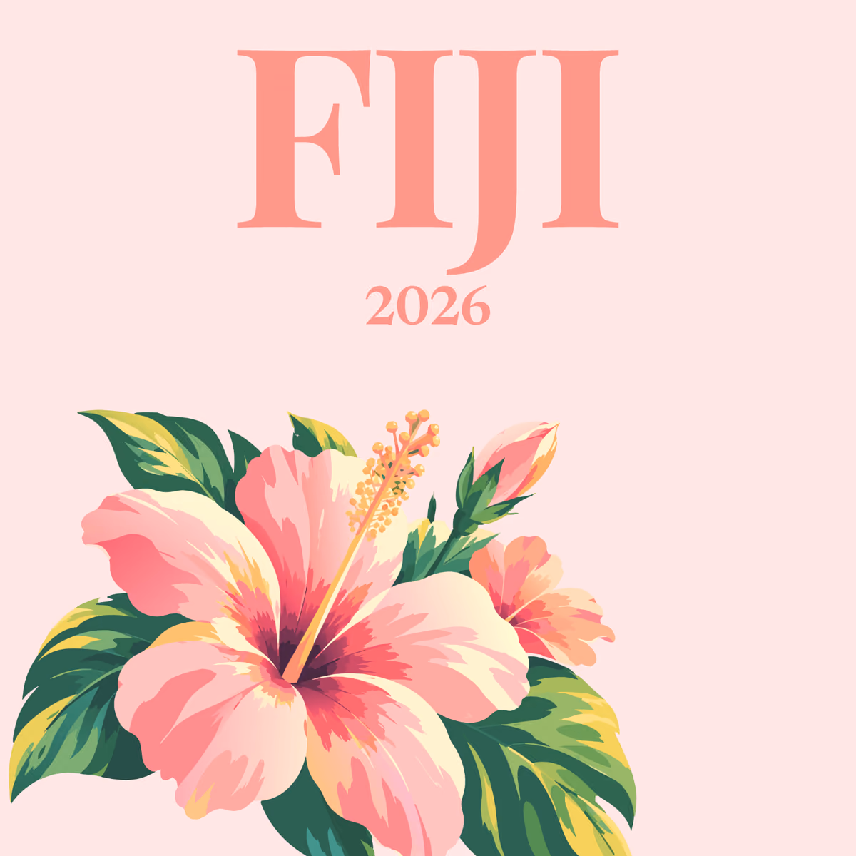 Fiji illustrated square photo book cover with the hibiscus artwork