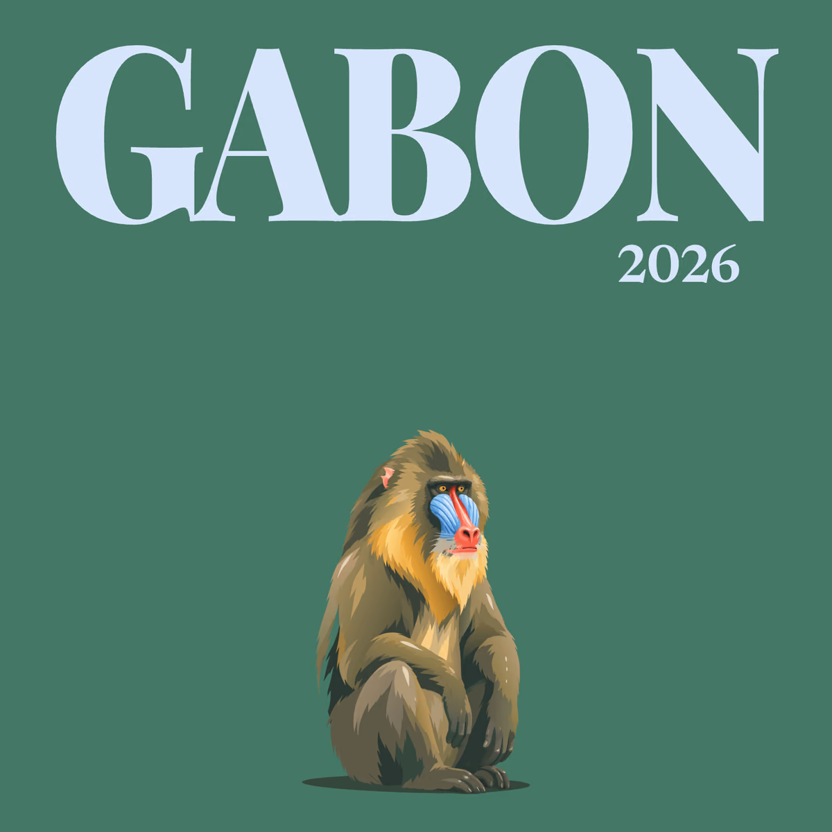 Gabon illustrated square photo book cover with the mandrill artwork