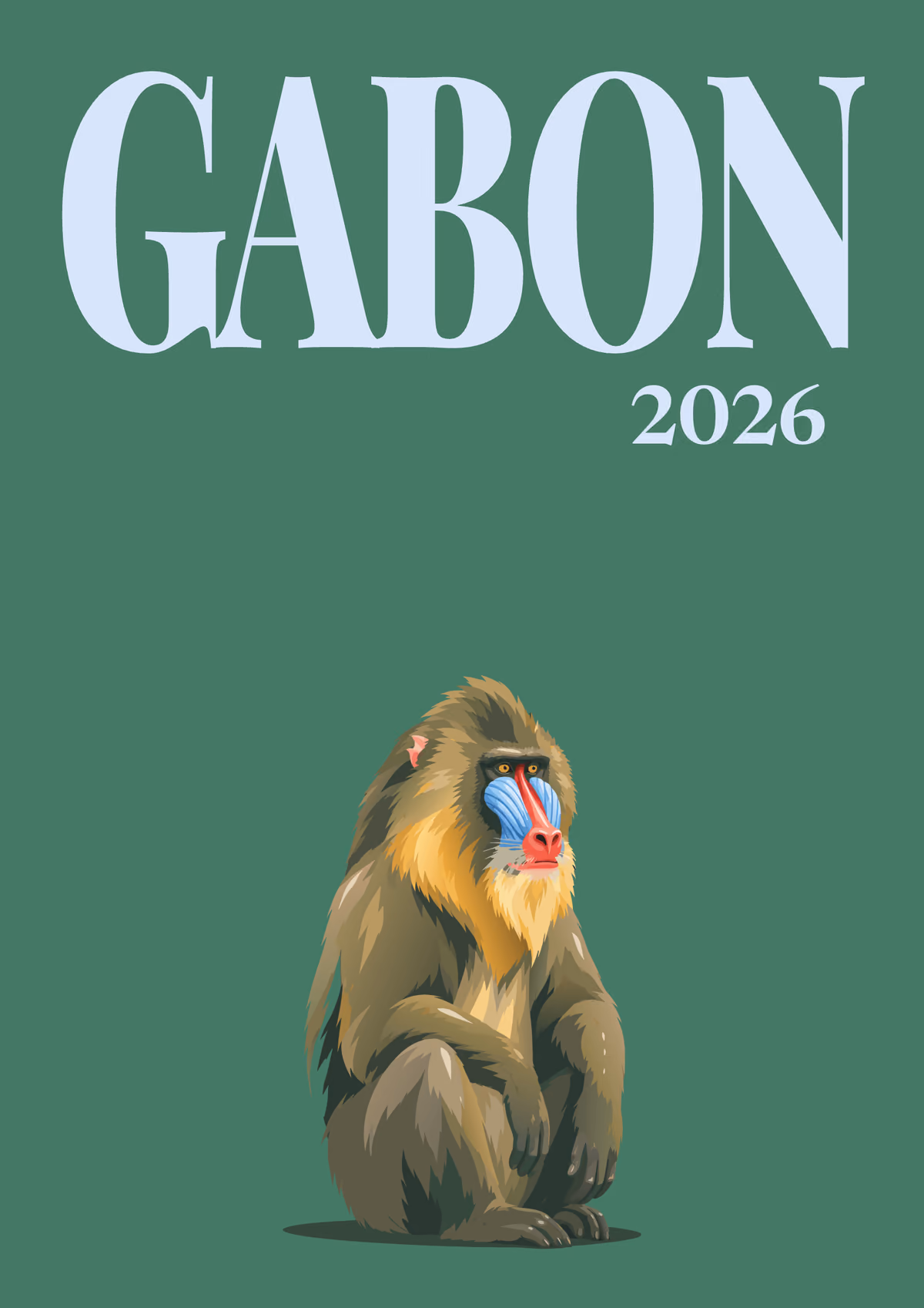 Gabon illustrated travel photo book cover with the mandrill artwork