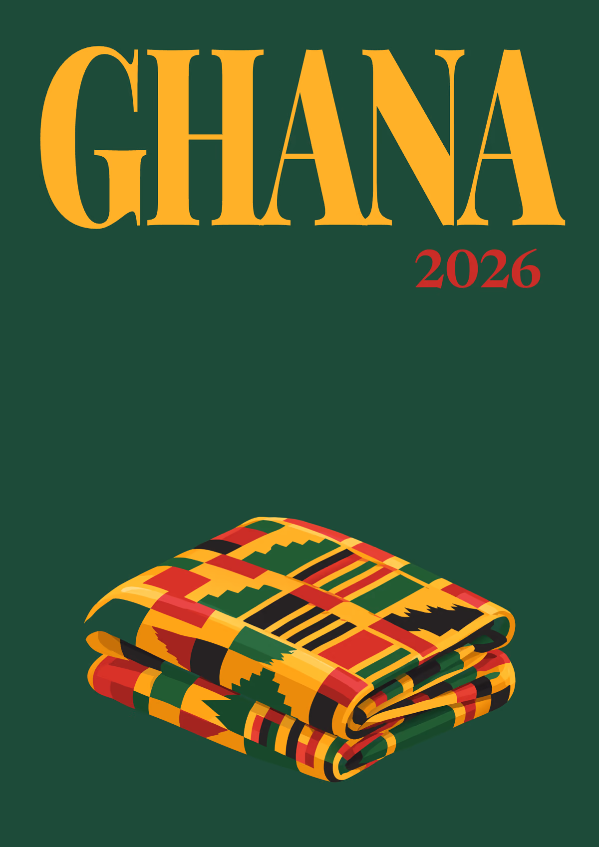 Ghana illustrated travel photo book cover with the kente cloth artwork