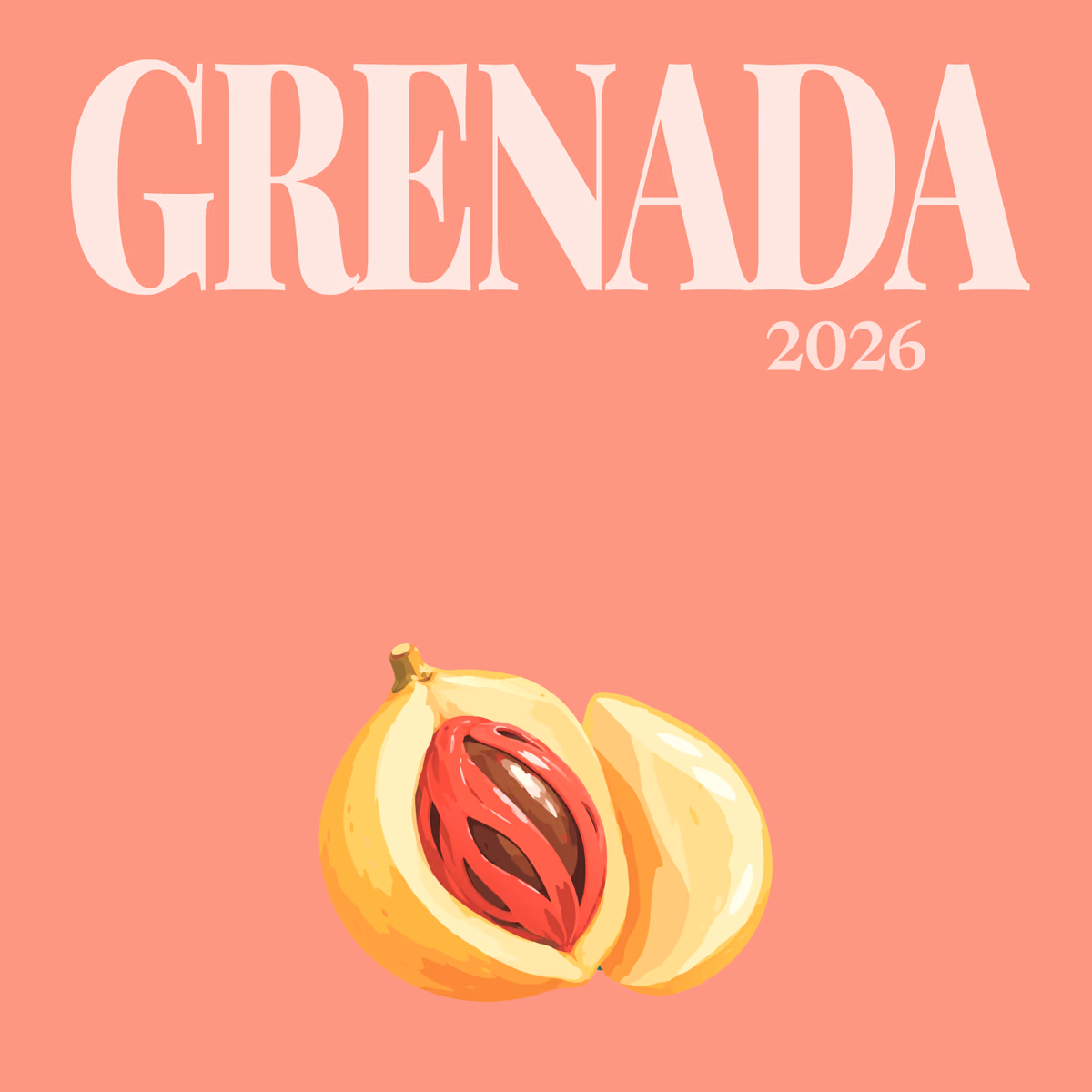 Grenada illustrated square photo book cover with the nutmeg artwork