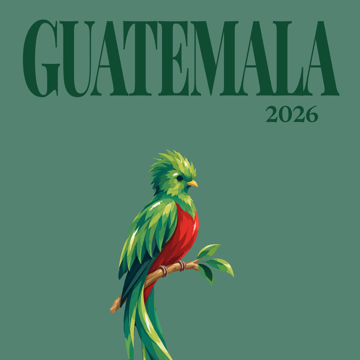 Guatemala illustrated square photo book cover with the quetzal artwork