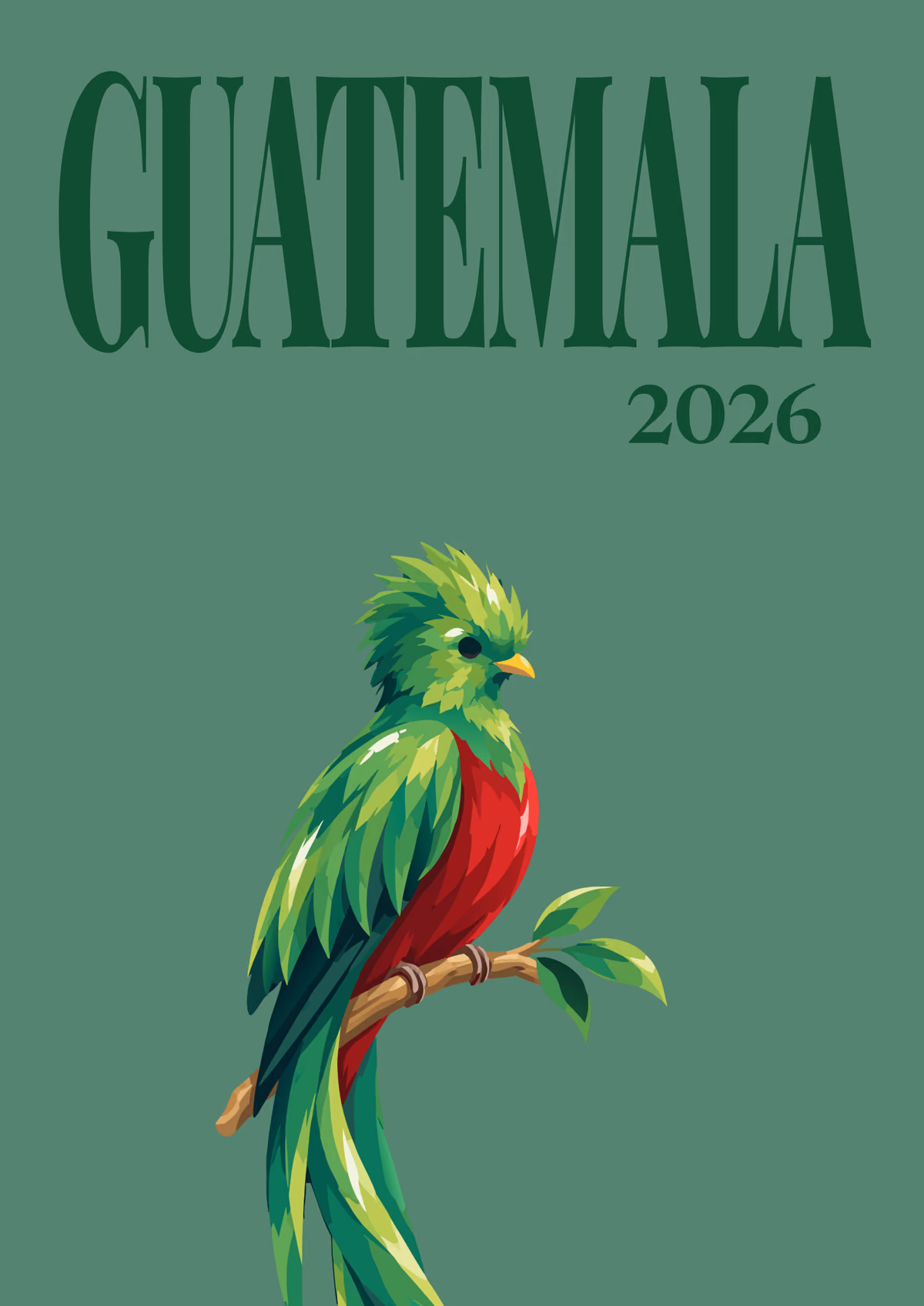 Guatemala illustrated travel photo book cover with the quetzal artwork