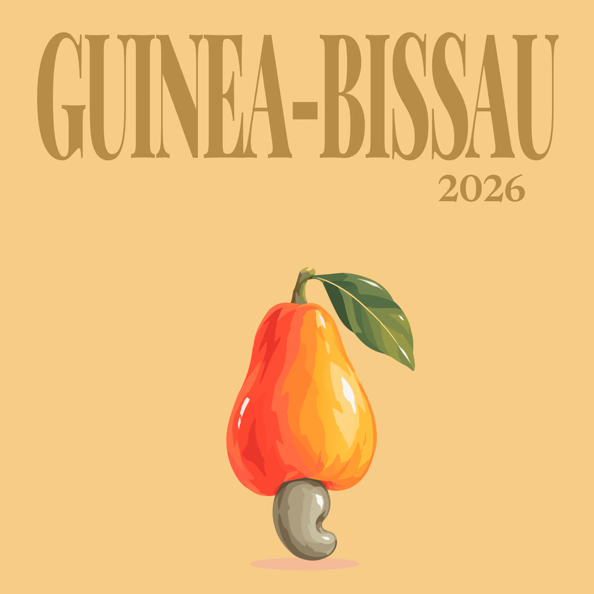 Guinea-Bissau illustrated square photo book cover with the cashew fruit artwork