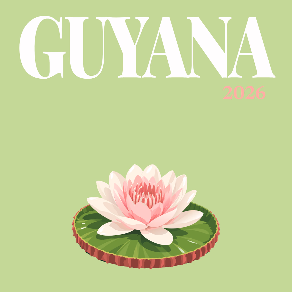 Guyana illustrated square photo book cover with the Victoria water lily artwork