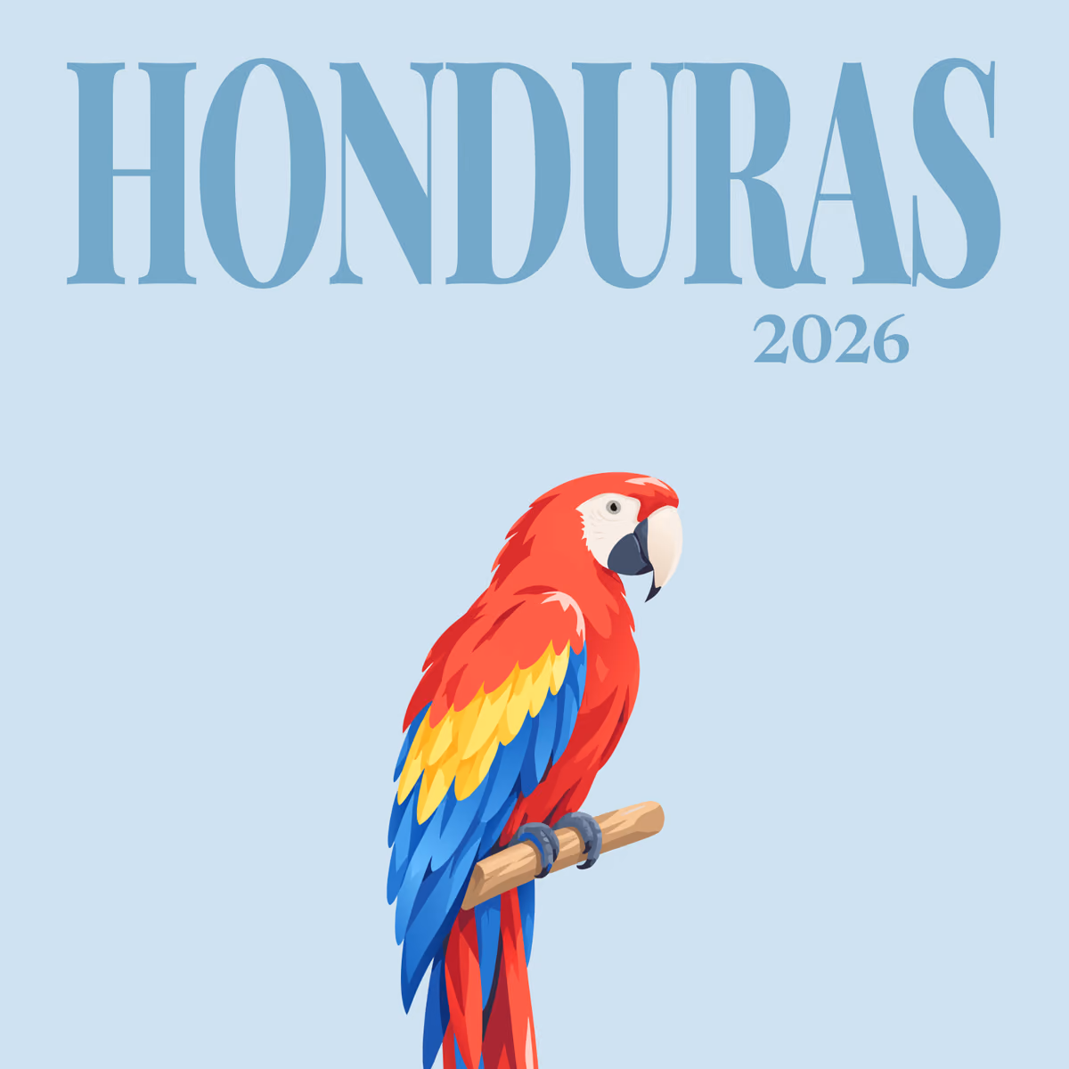 Honduras illustrated square photo book cover with the scarlet macaw artwork