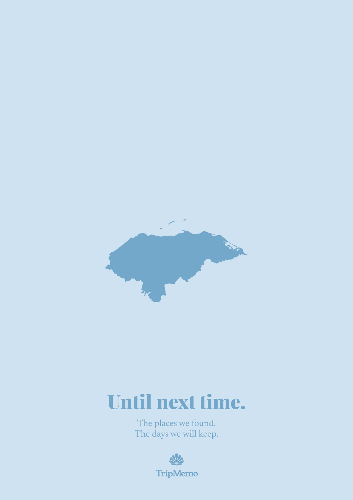 Back of the Honduras photo book: an outline of Honduras above the words "Until next time." and the TripMemo mark