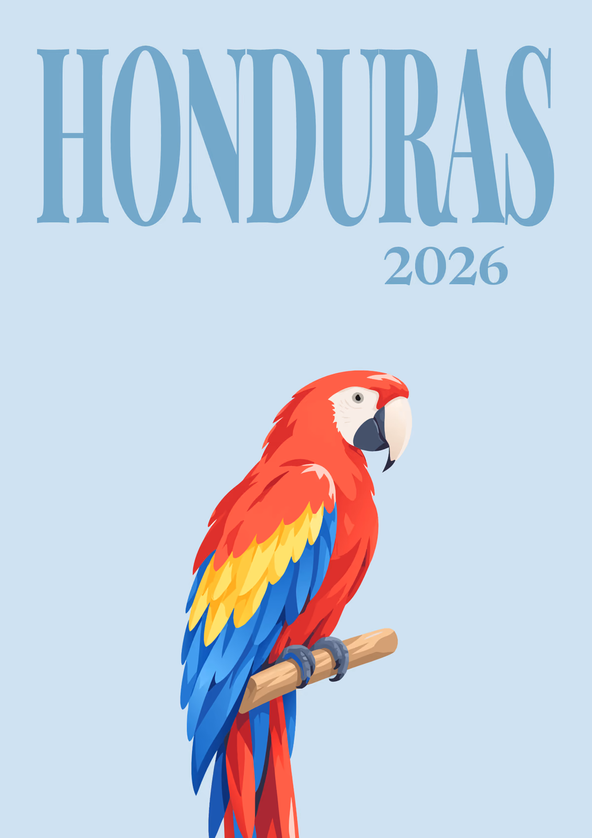 Honduras illustrated travel photo book cover with the scarlet macaw artwork