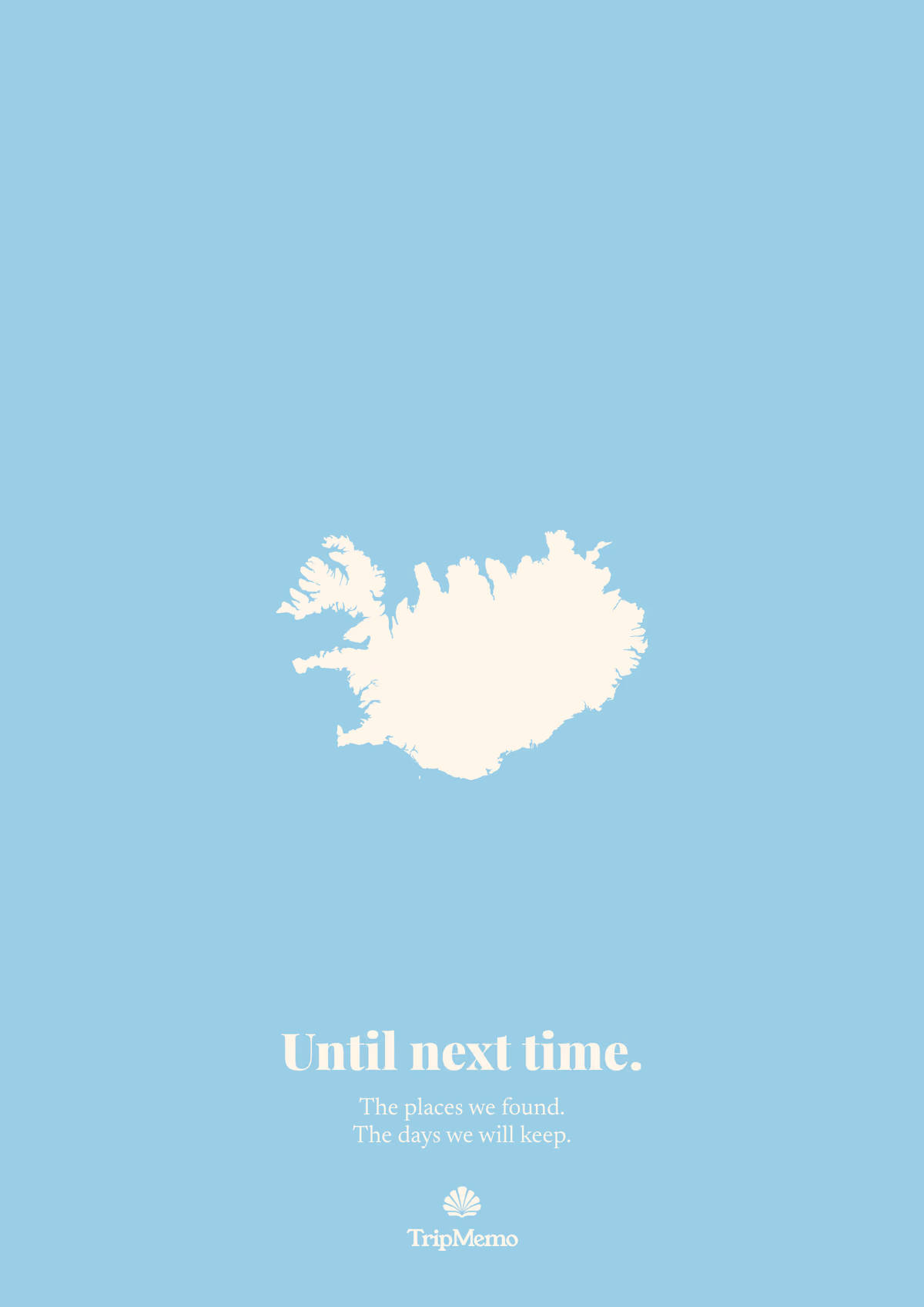 Back of the Iceland photo book: an outline of Iceland above the words "Until next time." and the TripMemo mark