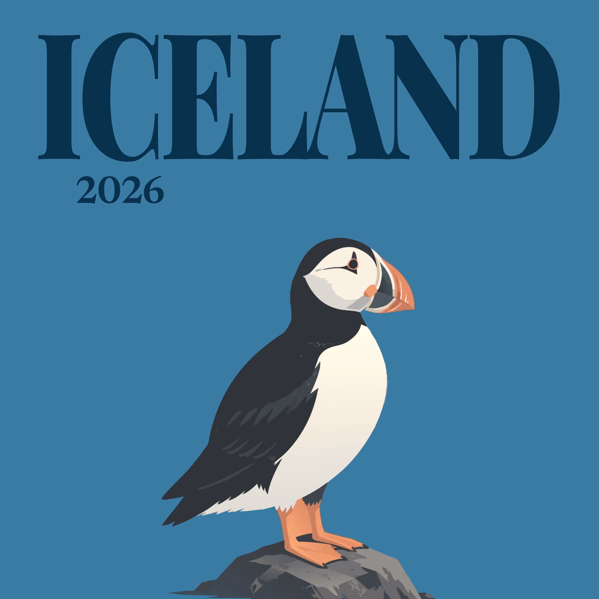 Iceland illustrated square photo book cover with the puffin artwork