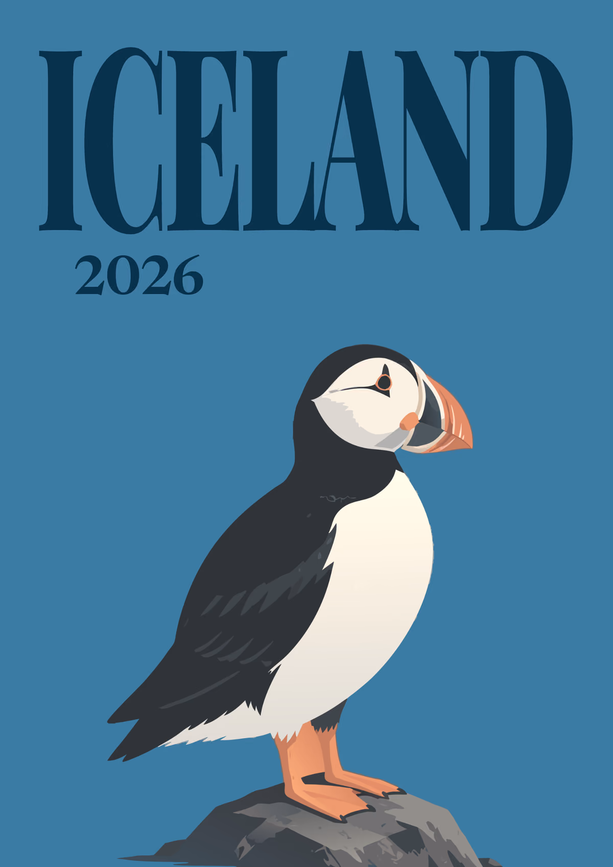 Iceland illustrated travel photo book cover with the puffin artwork