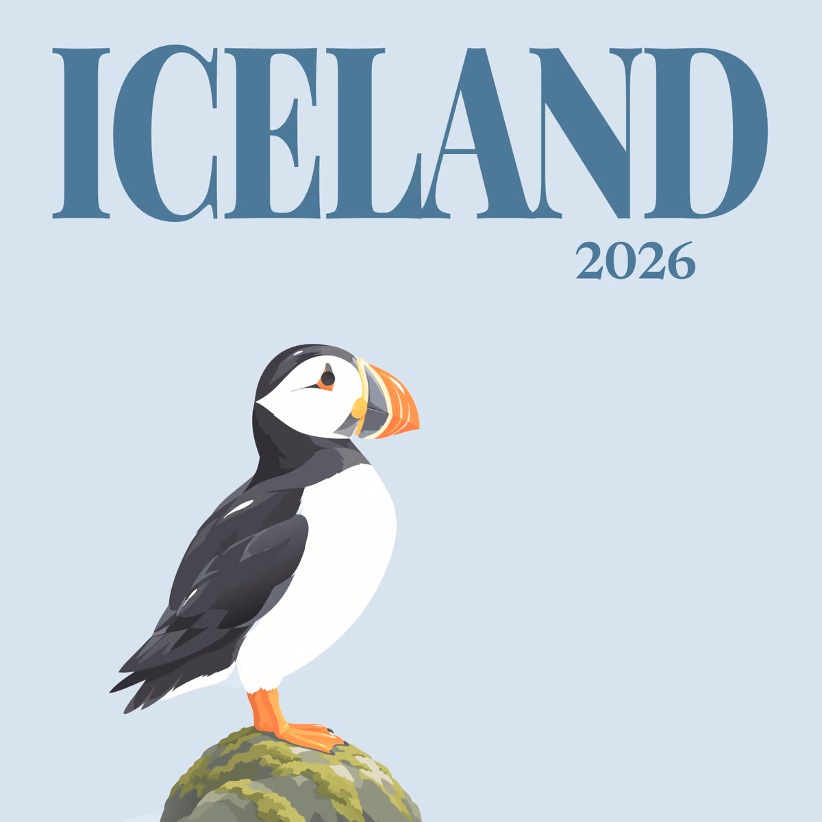 Iceland illustrated square photo book cover with the puffin artwork