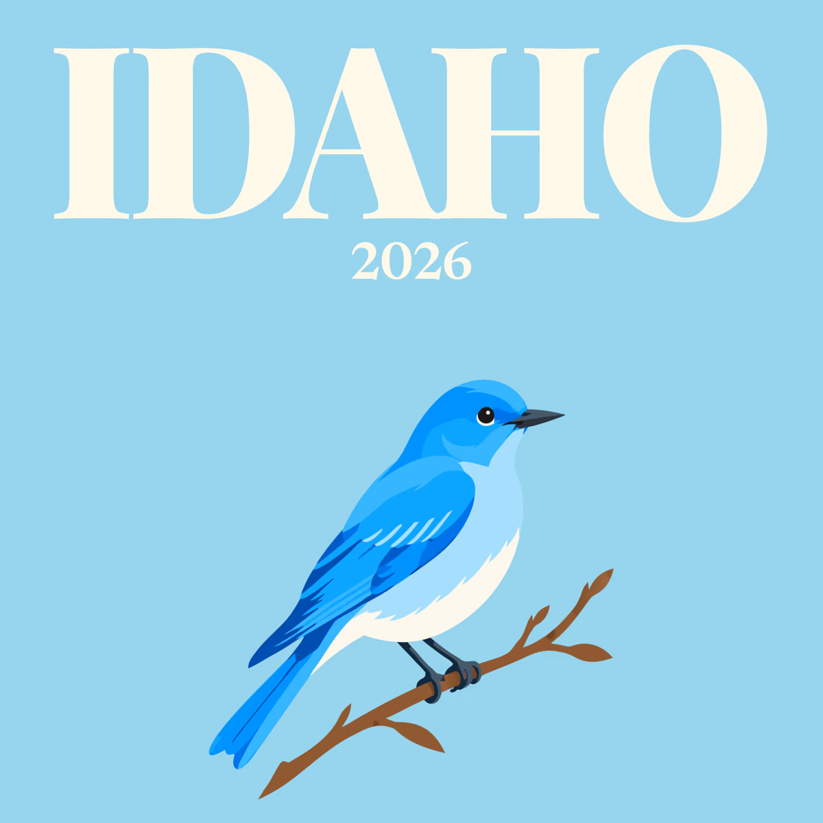 Idaho illustrated square photo book cover with the bluebird artwork