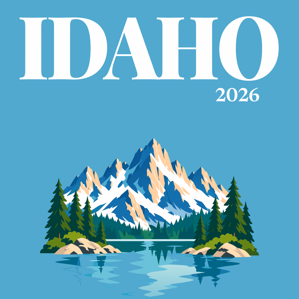Idaho illustrated square photo book cover with the mountain lake artwork