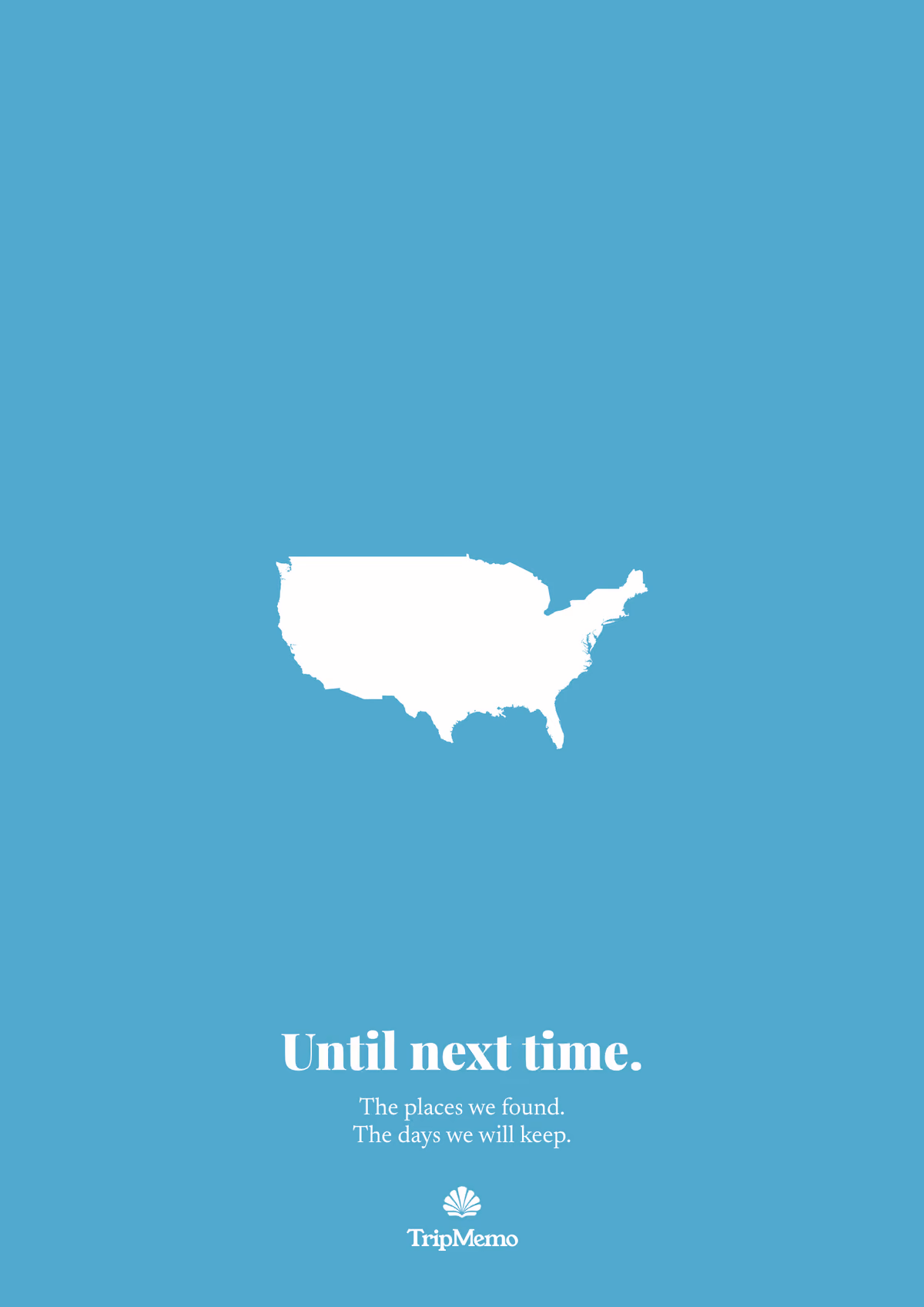 Back of the Idaho photo book: an outline of the United States above the words "Until next time." and the TripMemo mark