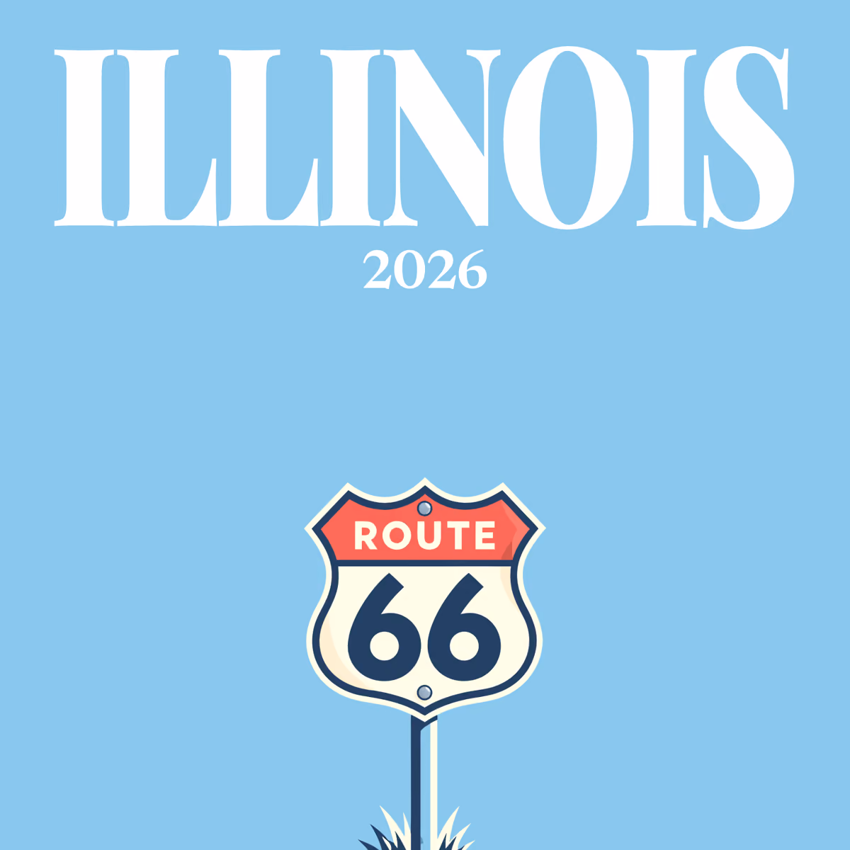 Illinois illustrated square photo book cover with the route 66 artwork