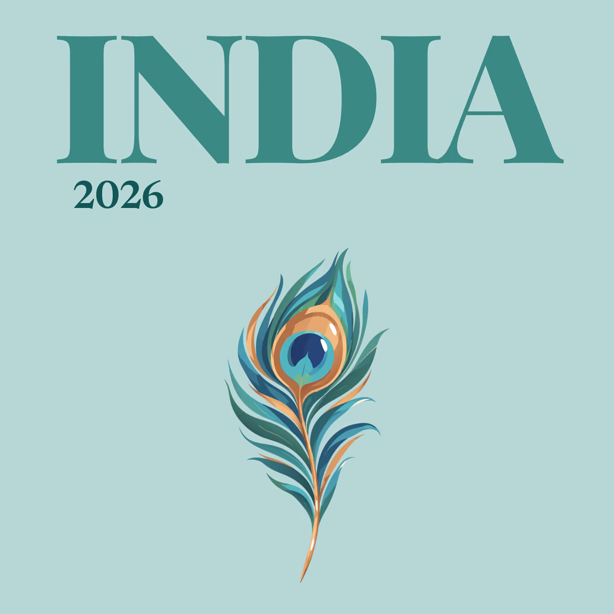India illustrated square photo book cover with the peacock feather artwork
