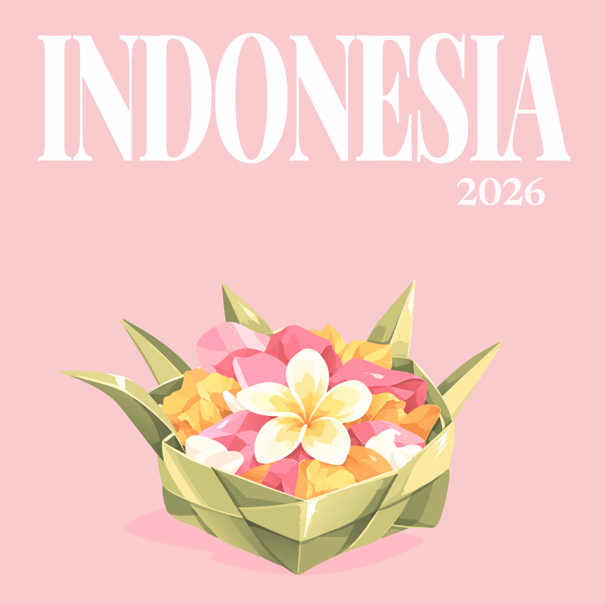 Indonesia illustrated square photo book cover with the canang offering artwork