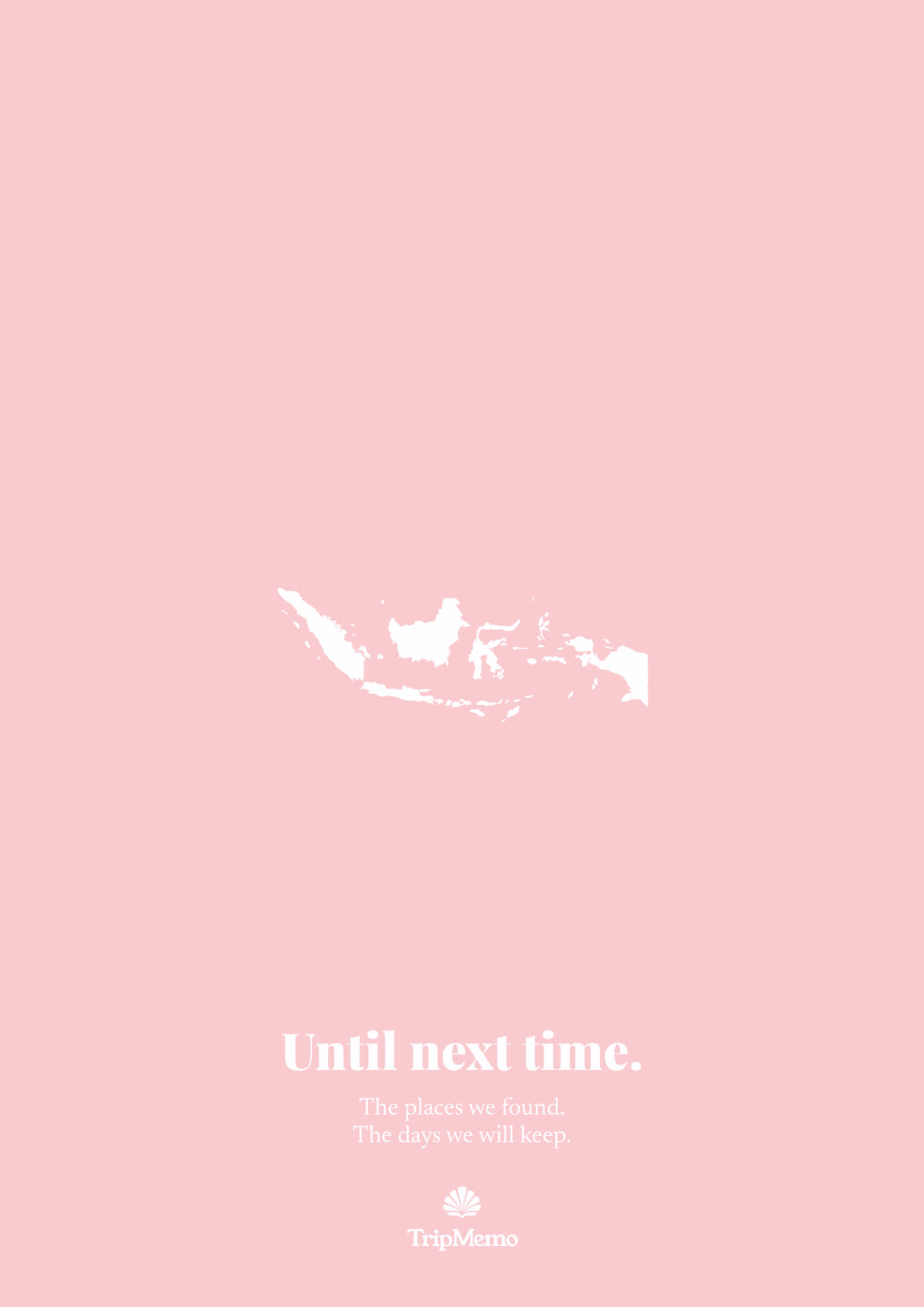 Back of the Indonesia photo book: an outline of Indonesia above the words "Until next time." and the TripMemo mark