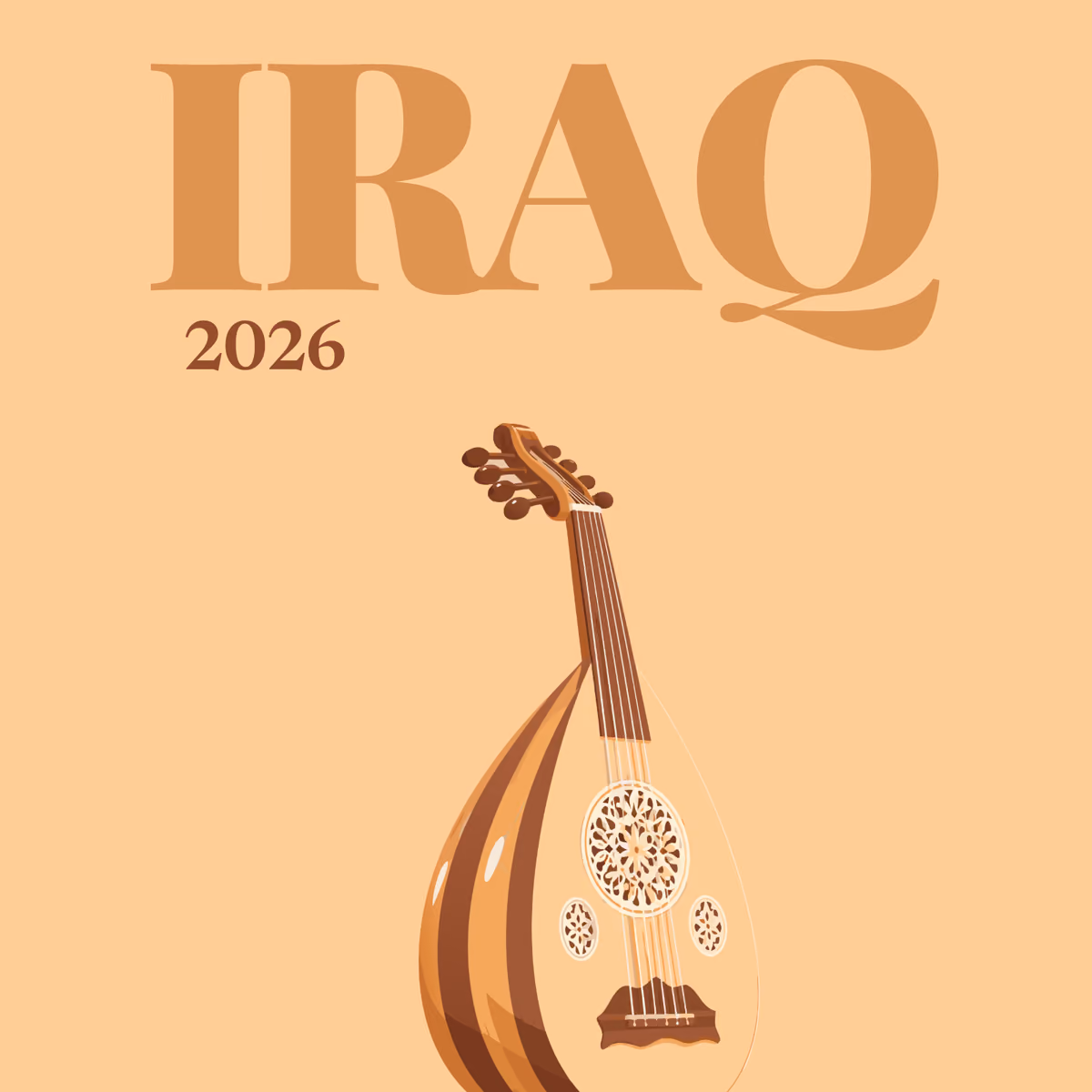 Iraq illustrated square photo book cover with the oud artwork