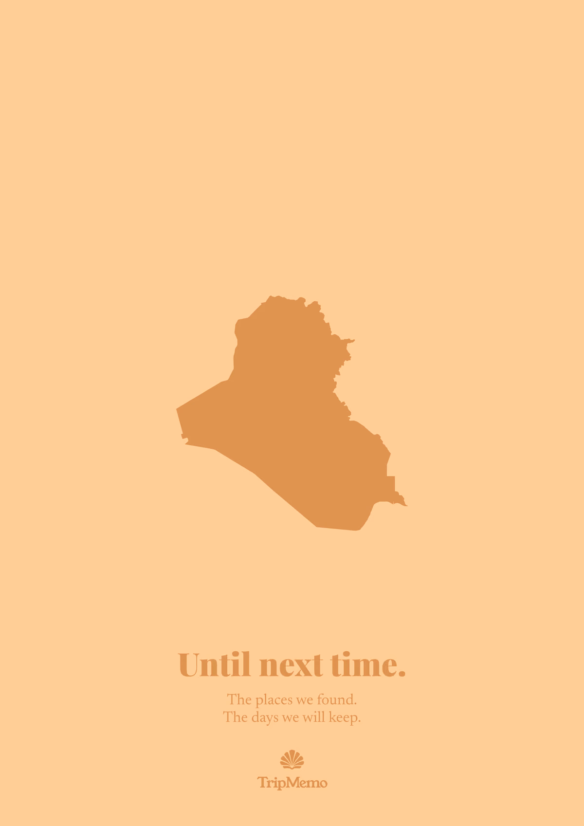 Back of the Iraq photo book: an outline of Iraq above the words "Until next time." and the TripMemo mark