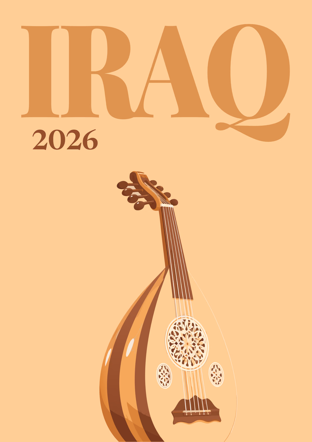 Iraq illustrated travel photo book cover with the oud artwork