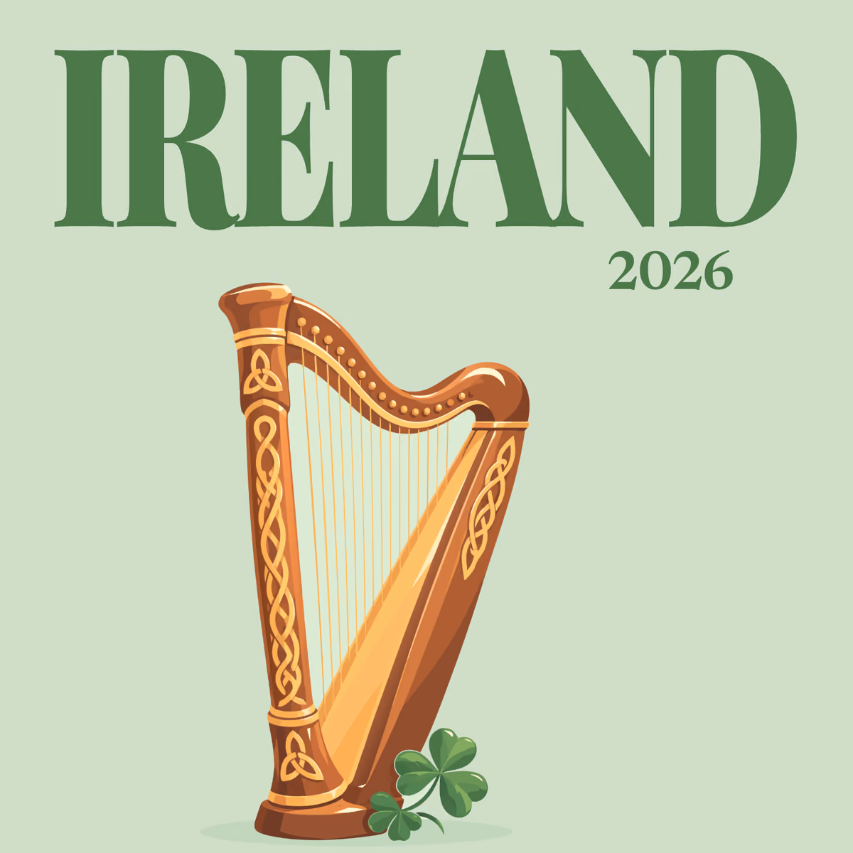 Ireland illustrated square photo book cover with the Celtic harp artwork