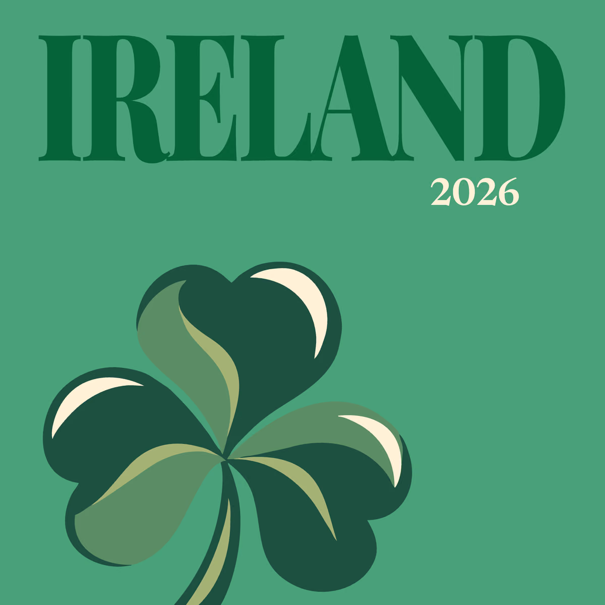 Ireland illustrated square photo book cover with a green shamrock on green
