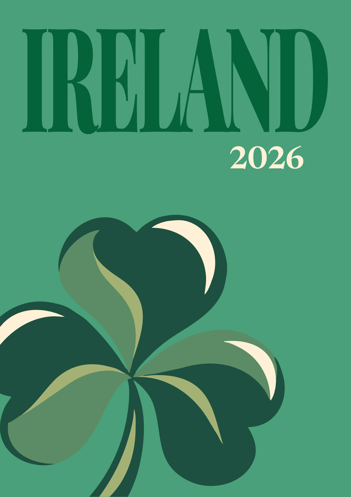 Ireland illustrated travel photo book cover with a green shamrock on green