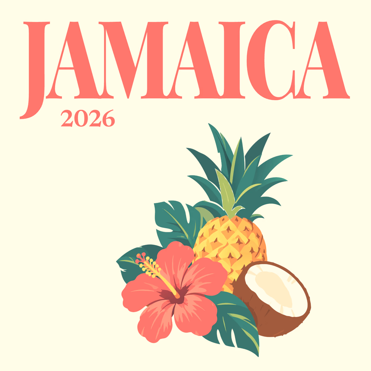 Jamaica illustrated square photo book cover with the pineapple and hibiscus artwork