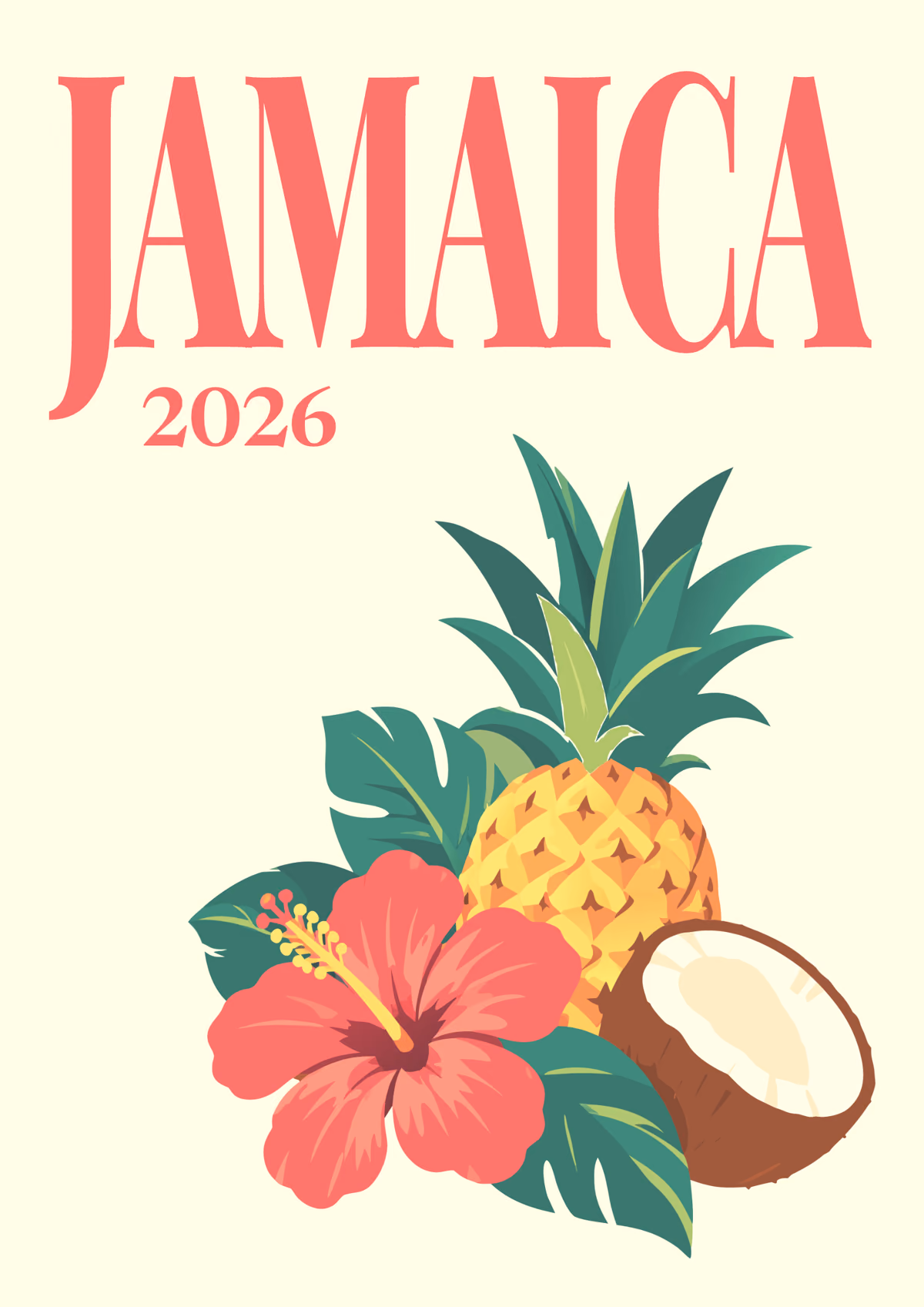 Jamaica illustrated travel photo book cover with the pineapple and hibiscus artwork