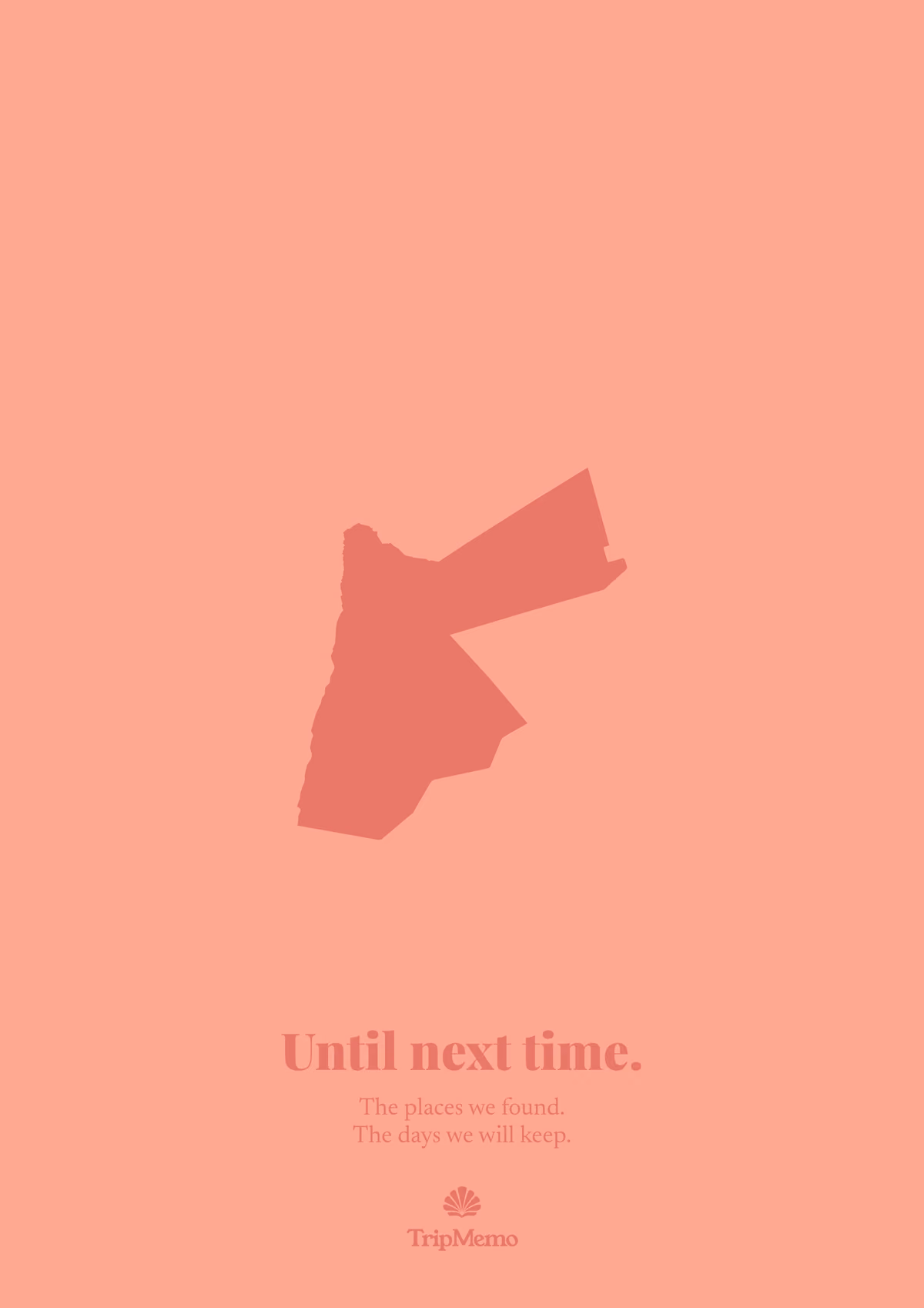 Back of the Jordan photo book: an outline of Jordan above the words "Until next time." and the TripMemo mark