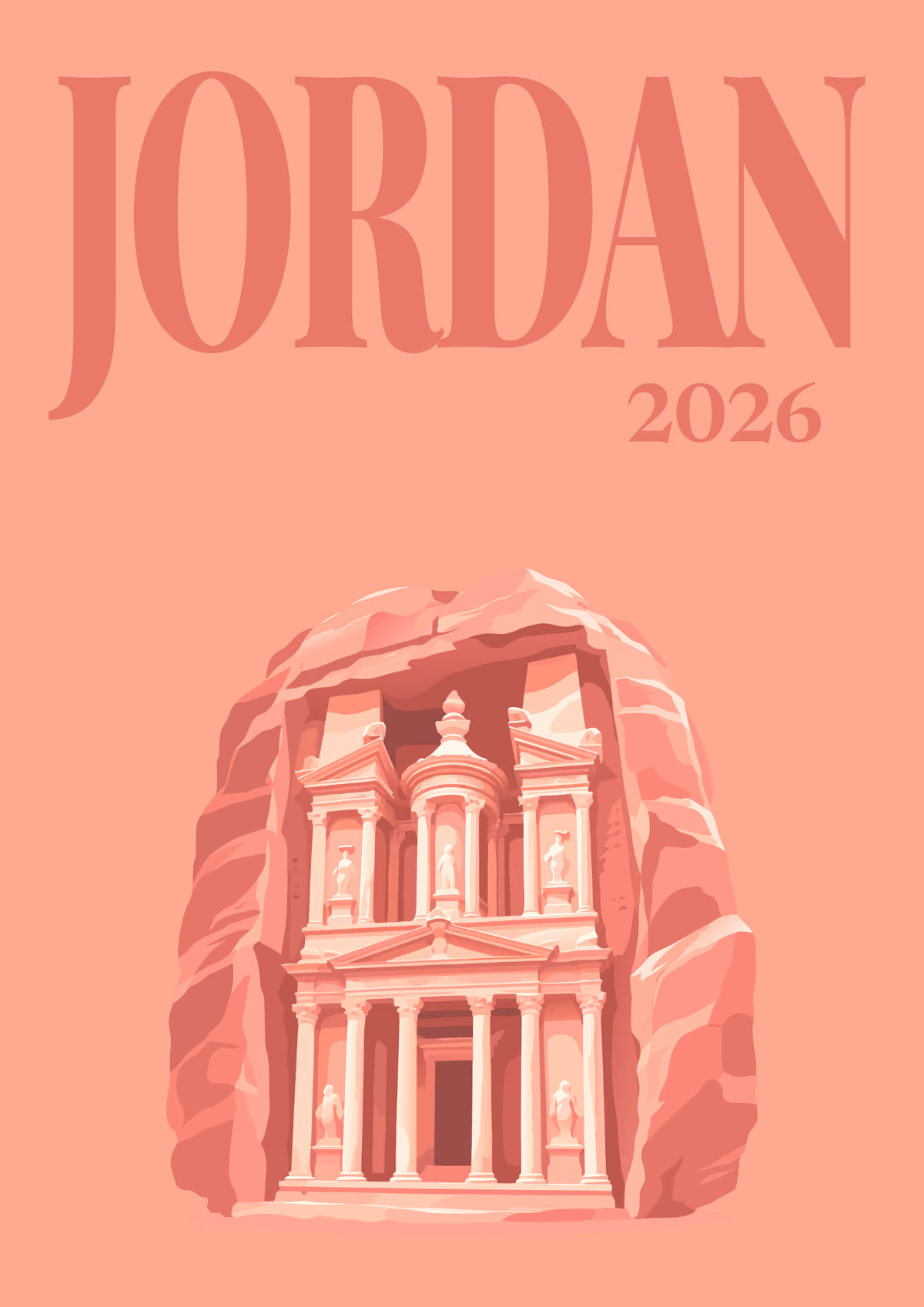 Jordan illustrated travel photo book cover with the Petra Treasury artwork