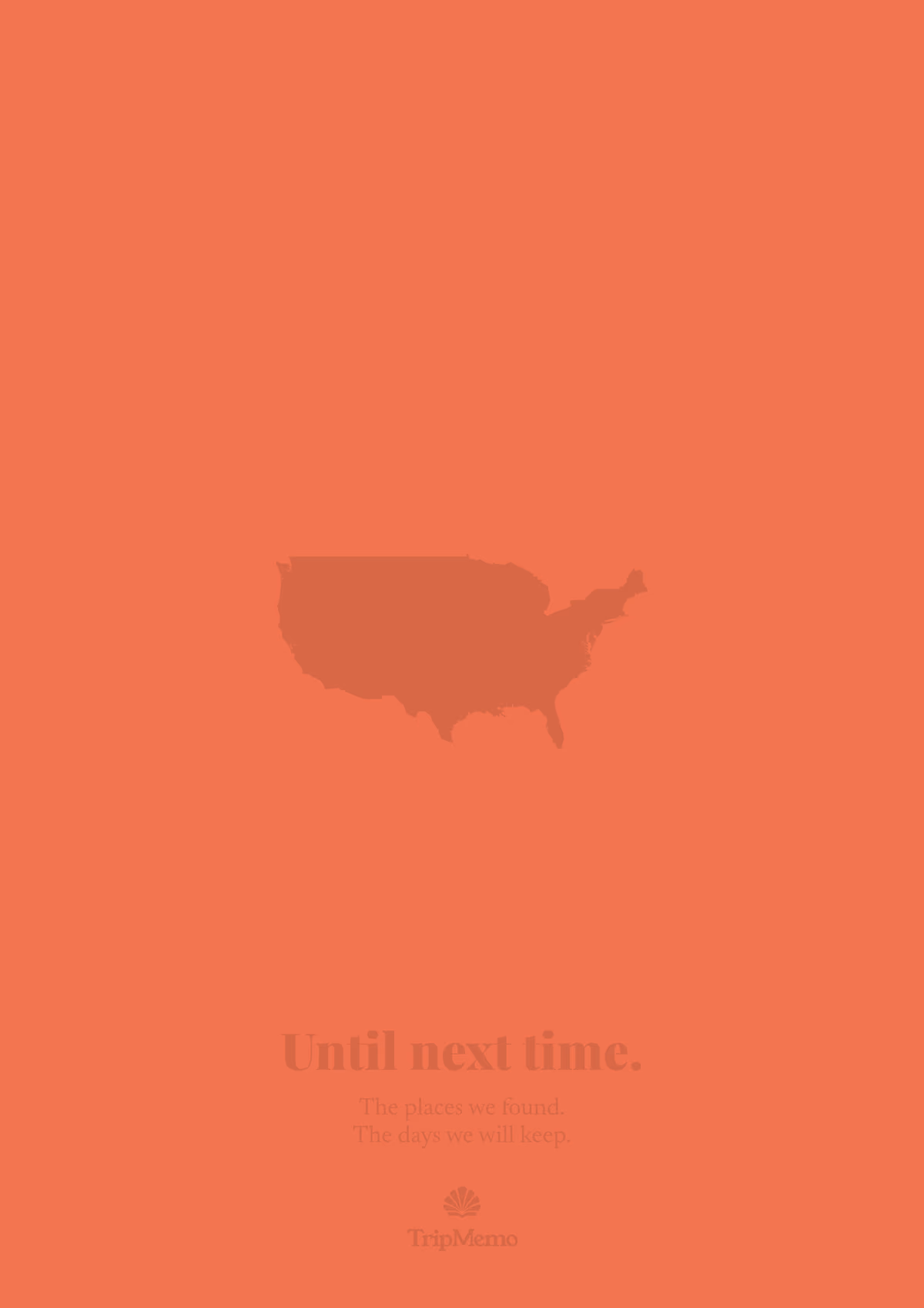Back of the Kansas photo book: an outline of the United States above the words "Until next time." and the TripMemo mark