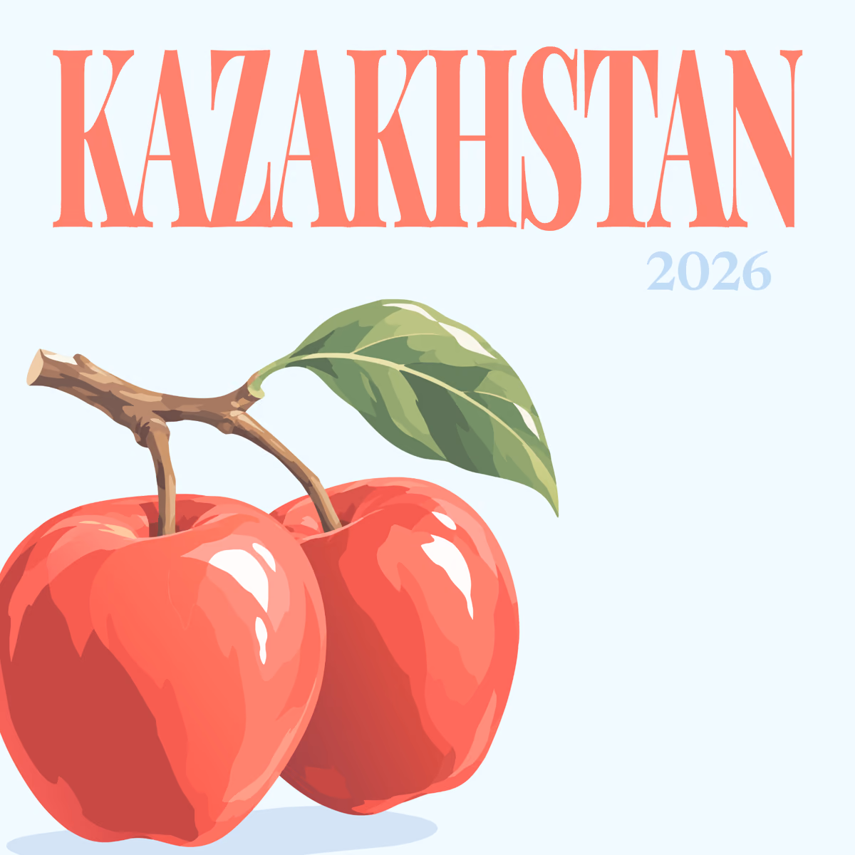 Kazakhstan illustrated square photo book cover with the apples of Almaty artwork