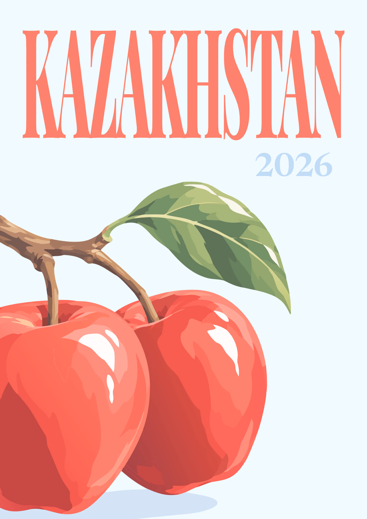 Kazakhstan illustrated travel photo book cover with the apples of Almaty artwork
