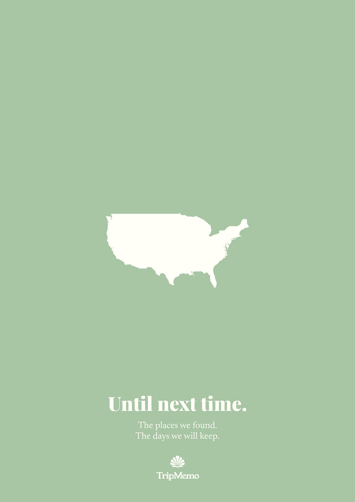 Back of the Kentucky photo book: an outline of the United States above the words "Until next time." and the TripMemo mark
