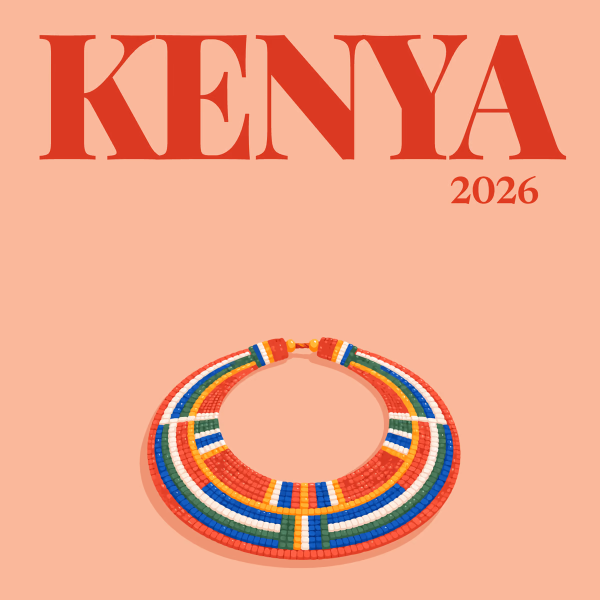 Kenya illustrated square photo book cover with the Maasai beaded collar artwork