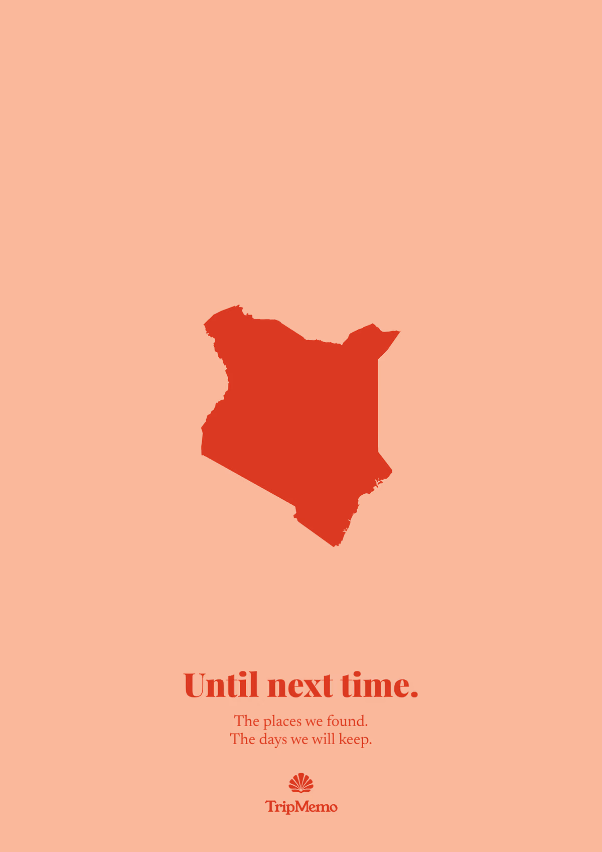 Back of the Kenya photo book: an outline of Kenya above the words "Until next time." and the TripMemo mark