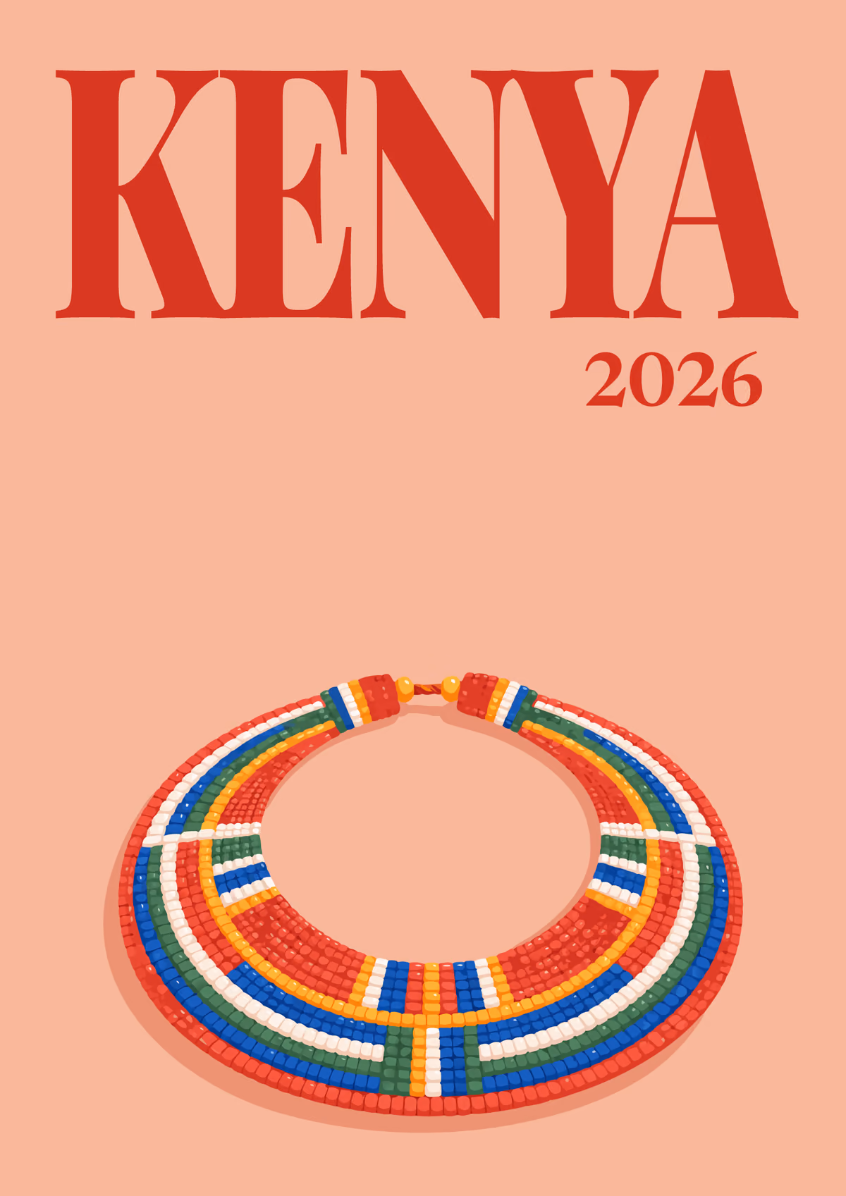 Kenya illustrated travel photo book cover with the Maasai beaded collar artwork