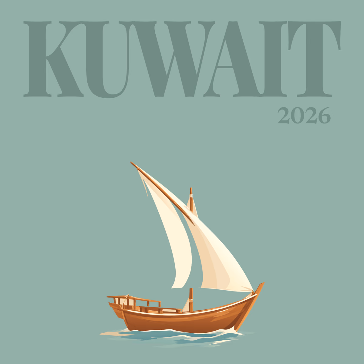 Kuwait illustrated square photo book cover with the dhow artwork