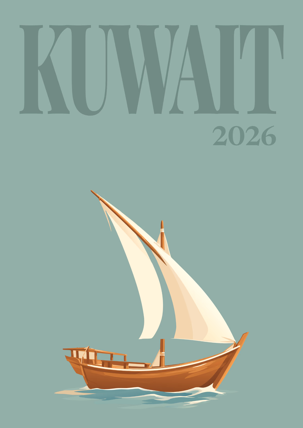 Kuwait illustrated travel photo book cover with the dhow artwork