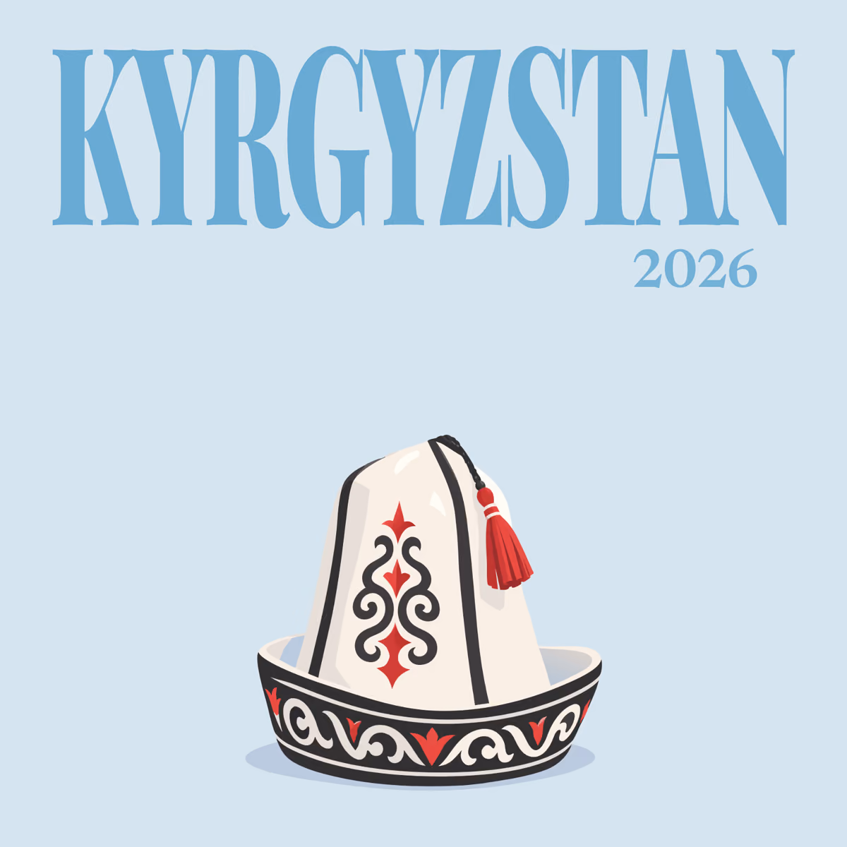 Kyrgyzstan illustrated square photo book cover with the ak kalpak hat artwork