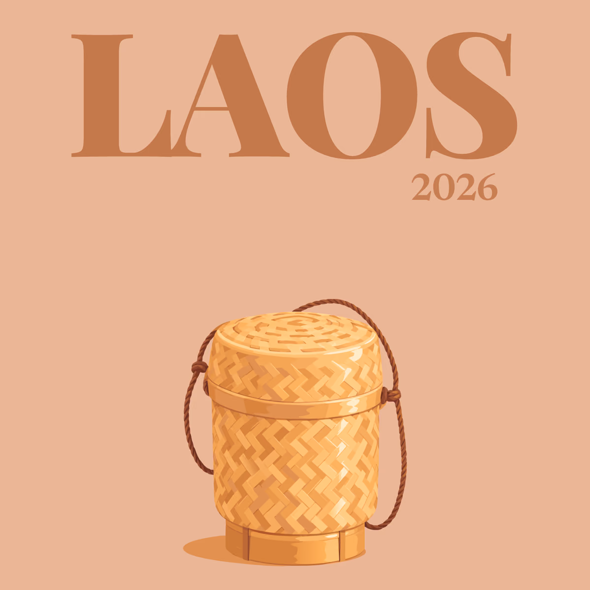 Laos illustrated square photo book cover with the sticky rice basket artwork