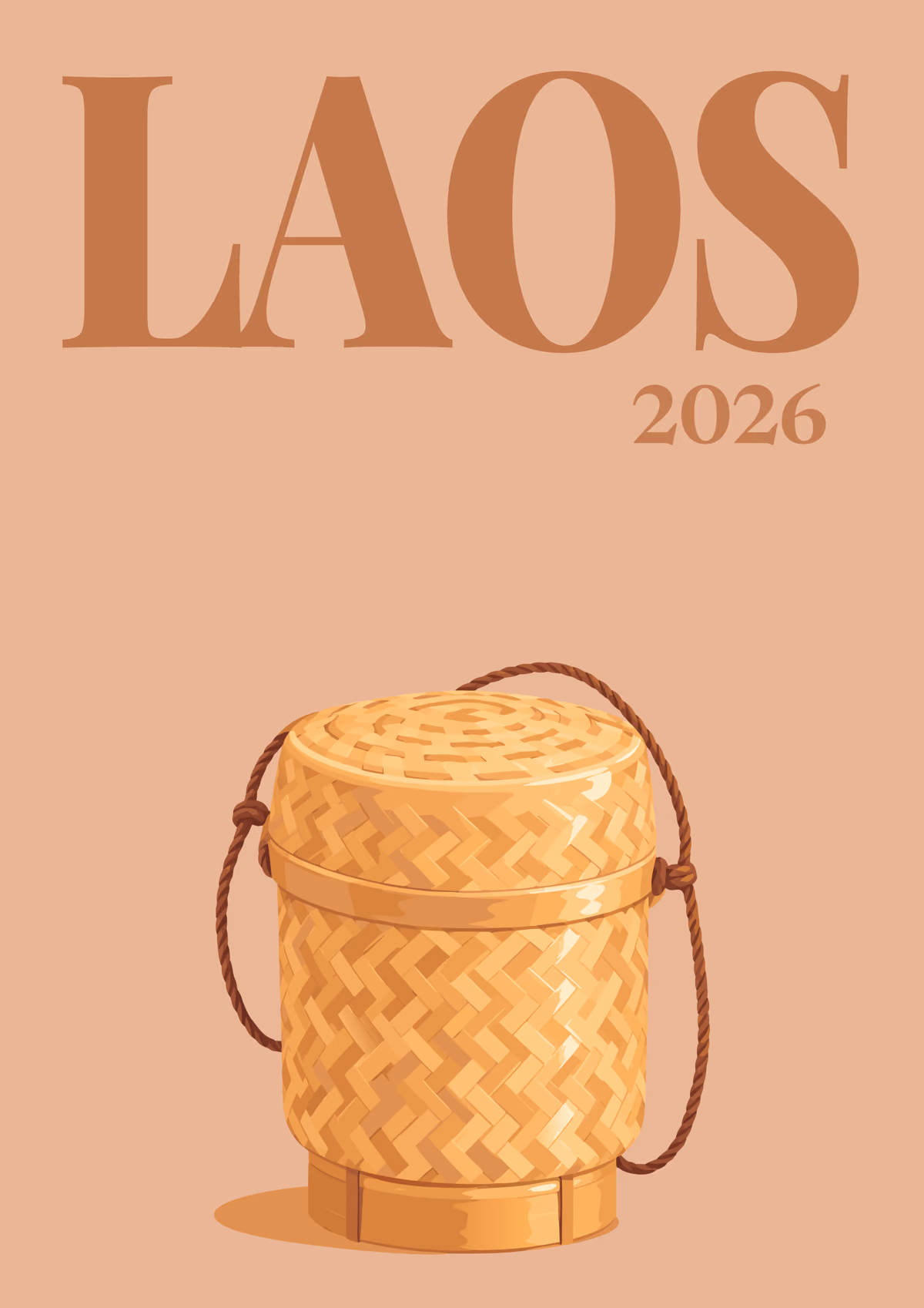 Laos illustrated travel photo book cover with the sticky rice basket artwork