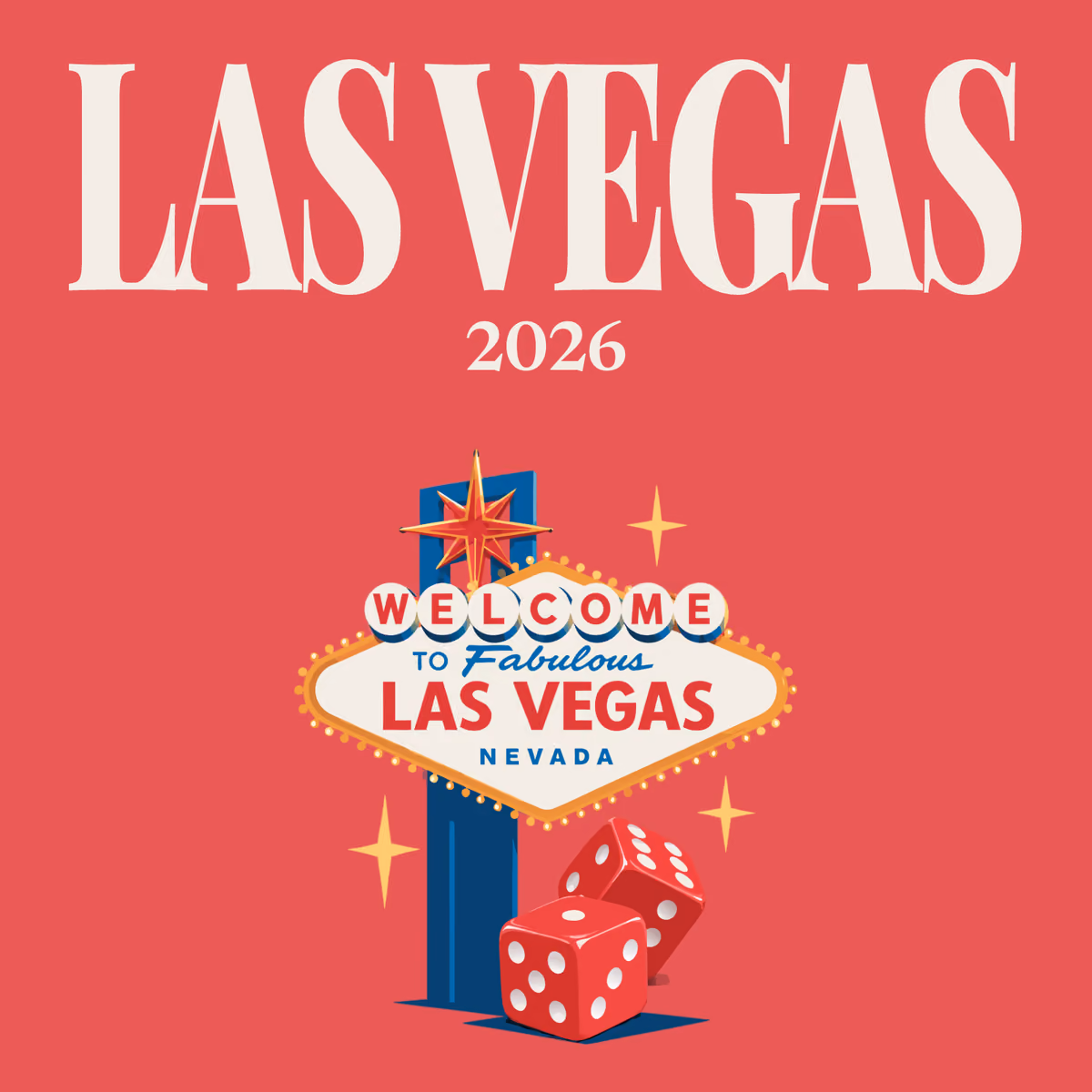 Las Vegas illustrated square photo book cover with the welcome sign and dice artwork