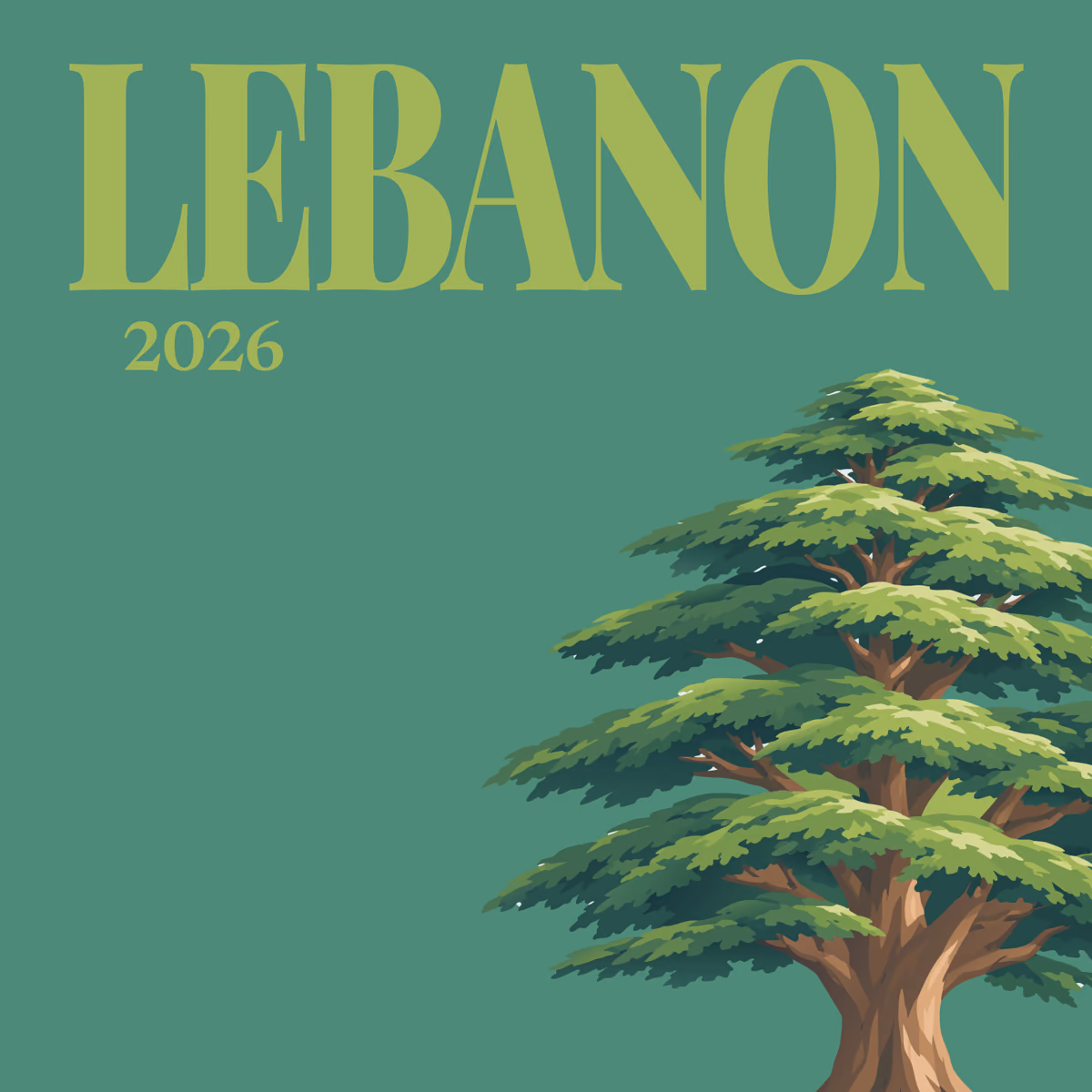Lebanon illustrated square photo book cover with the cedar artwork