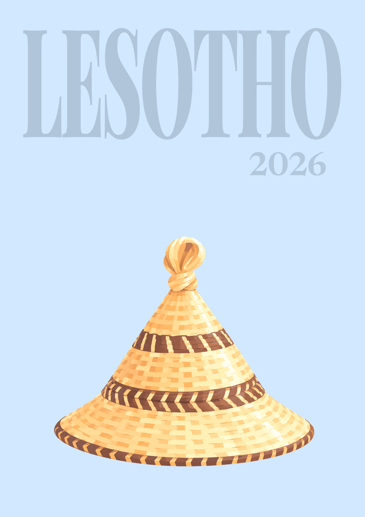 Lesotho illustrated travel photo book cover with the Basotho hat artwork