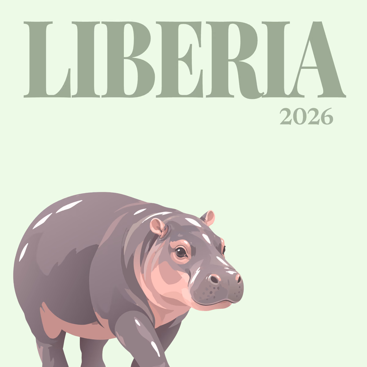Liberia illustrated square photo book cover with the pygmy hippo artwork