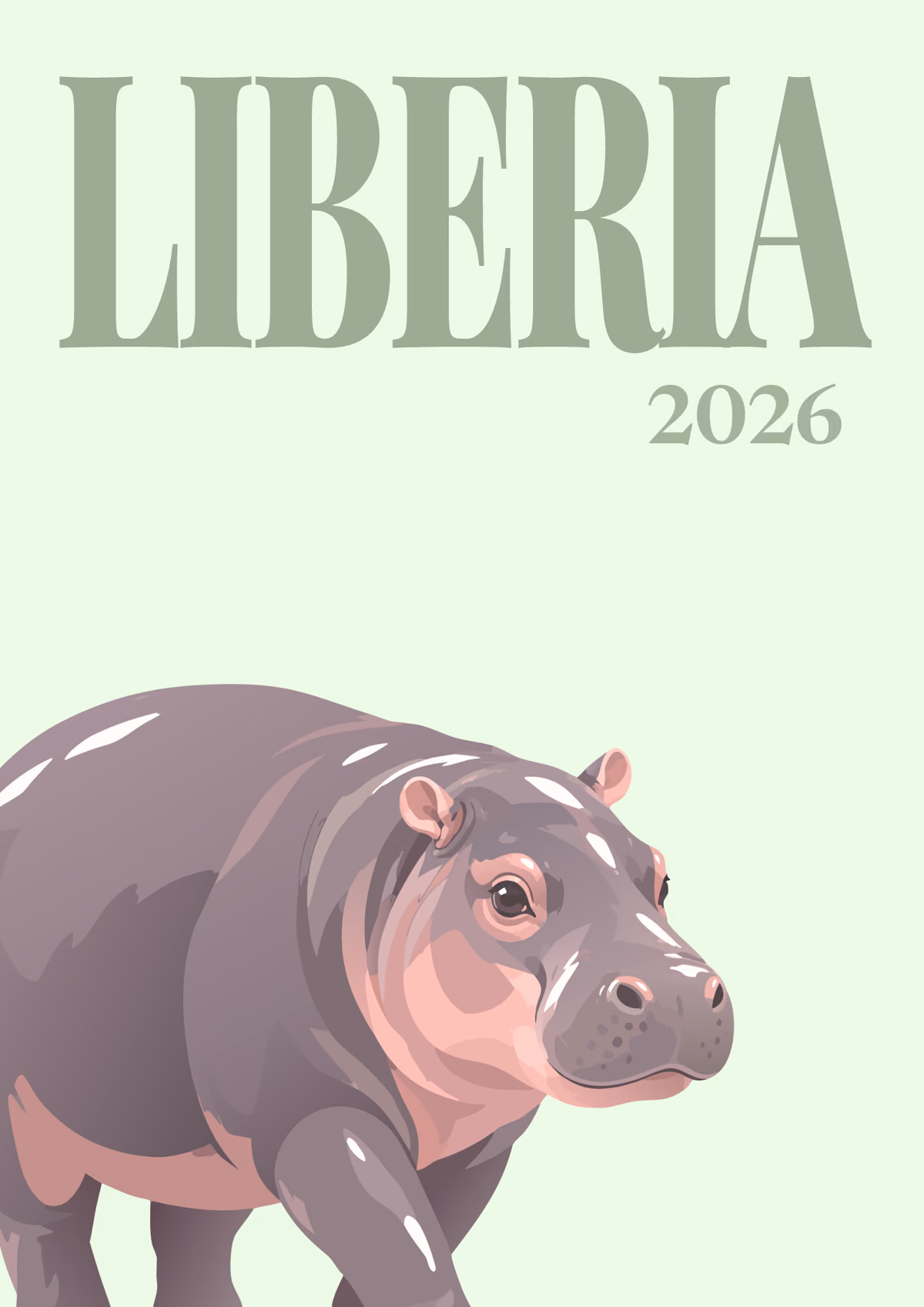 Liberia illustrated travel photo book cover with the pygmy hippo artwork